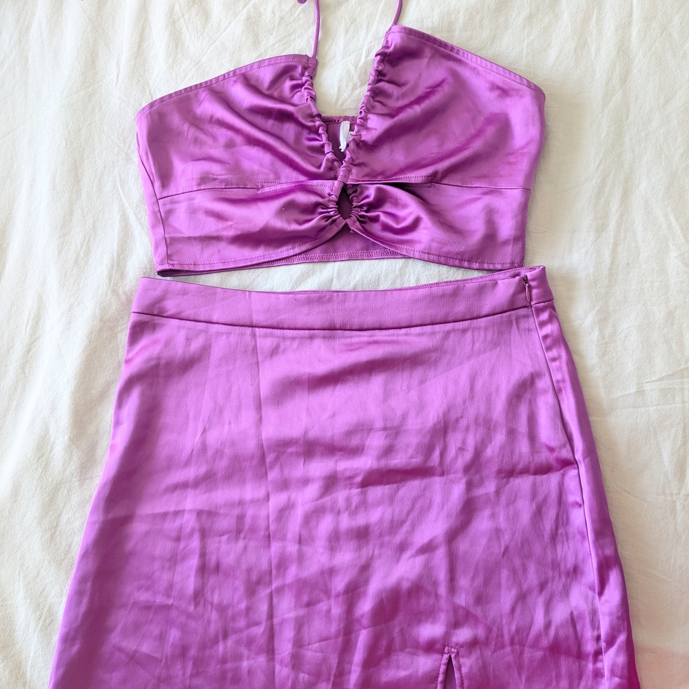 Purple Satin Skirt Set